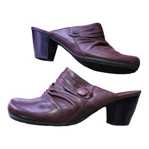 Vintage 90s Baretraps Hilly Brown Leather Mules Block Heel Comfort Slip On 7.5